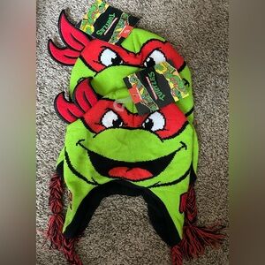 Lot of 2 Teenage Mutant Ninja Turtles Raphael Earflap boys Beanie - one size